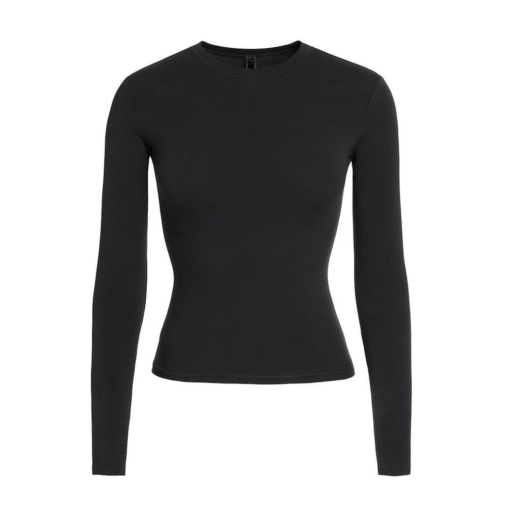 SKIMS COTTON JERSEY Long Sleeve T-Shirt - Soot Size XS NWT #1457 - Picture 6 of 7